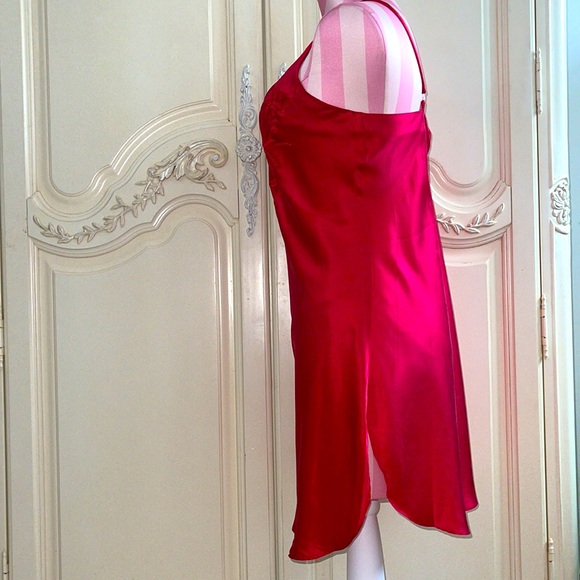 Vintage Gold Label Pure 100% Silk Red Chemise Slip Embroidered - Picture 4 of 7